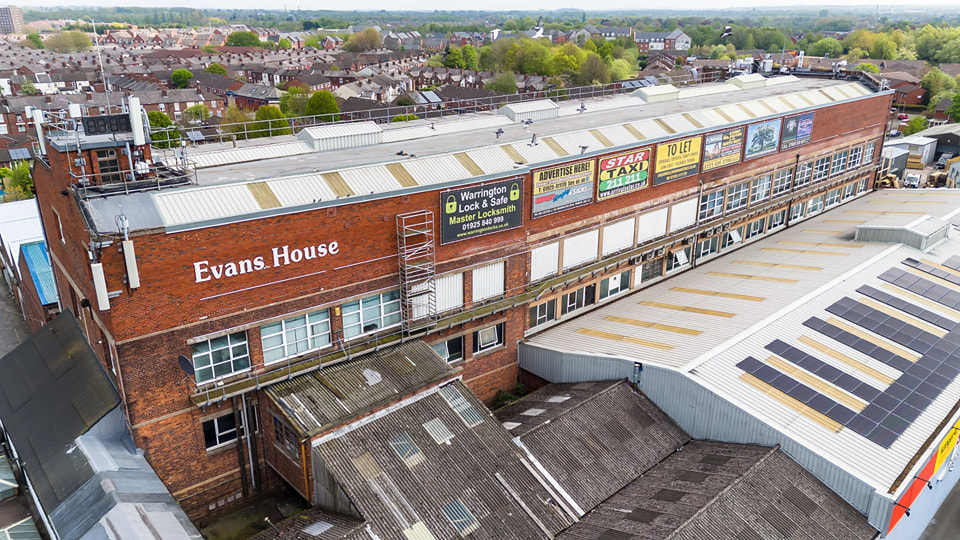 Aerial view Evans House Norman St WA2 — Evans House, 1st Floor, Unit HL1, Norman St, Warrington, WA2 7HW; Warrington Music Studio Cheshire location