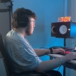 Lil Dy3r at the desk in Warrington Music Studio